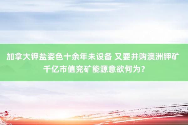 加拿大钾盐姿色十余年未设备 又要并购澳洲钾矿 千亿市值兖矿能源意欲何为？